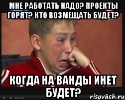 Мне работать надо? Проекты горят? Кто возмещать будет? Когда на Ванды инет будет?, Мем  Сашок Фокин