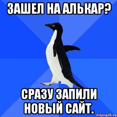 Зашел на алькар? Сразу запили новый сайт., Мем  Социально-неуклюжий пингвин