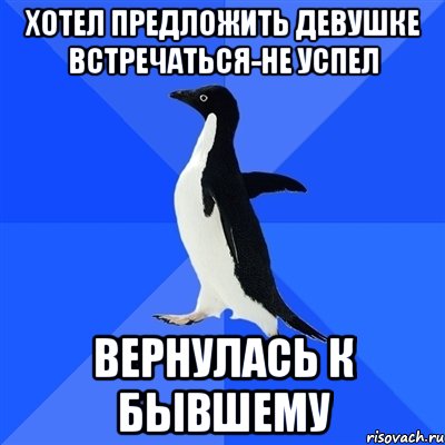 хотел предложить девушке встречаться-не успел Вернулась к бывшему, Мем  Социально-неуклюжий пингвин