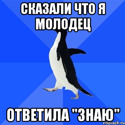 Сказали что я молодец ответила "знаю", Мем  Социально-неуклюжий пингвин