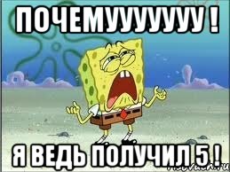 почемууууууу ! я ведь получил 5 !, Мем Спанч Боб плачет