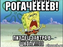 Рогачёёёёв! ПИЗДЕЦ-ЗАВТРА В ШКОЛУ!!!(((, Мем Спанч Боб плачет