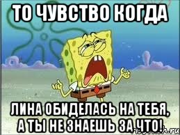 ТО чувство когда Лина обиделась на тебя, а ты не знаешь за что!, Мем Спанч Боб плачет