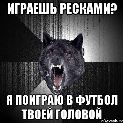 играешь ресками? я поиграю в футбол твоей головой, Мем Сумасшедший волк