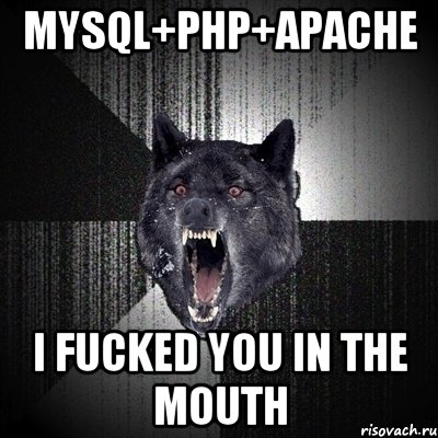 MYSQL+PHP+APACHE I fucked YOU IN THE MOUTH, Мем Сумасшедший волк