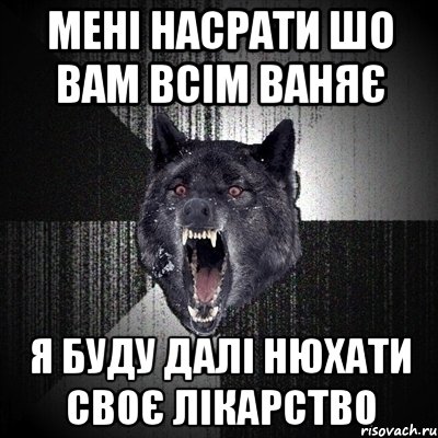 Мені насрати шо вам всім ваняє Я буду далі нюхати своє лікарство, Мем Сумасшедший волк