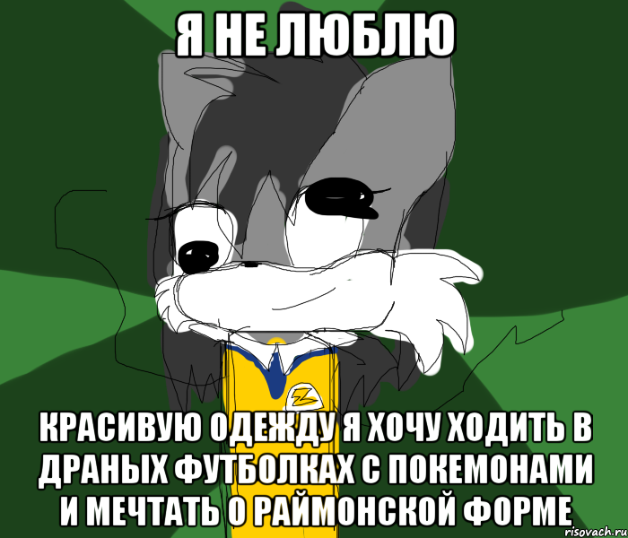 Я НЕ ЛЮБЛЮ КРАСИВУЮ ОДЕЖДУ Я ХОЧУ ХОДИТЬ В ДРАНЫХ ФУТБОЛКАХ С ПОКЕМОНАМИ И МЕЧТАТЬ О РАЙМОНСКОЙ ФОРМЕ