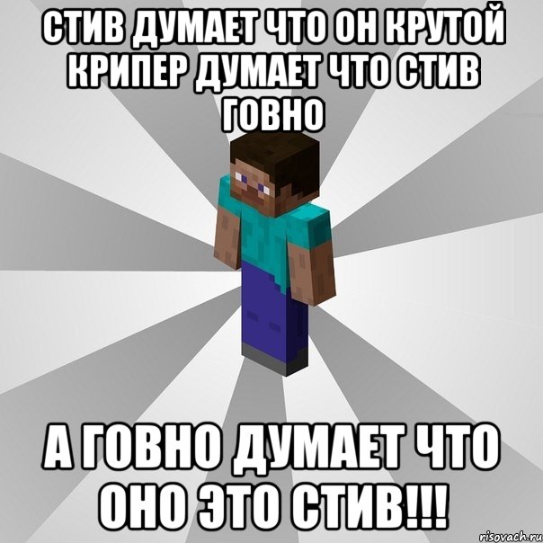 стив думает что он крутой крипер думает что стив говно А ГОВНО ДУМАЕТ ЧТО ОНО ЭТО СТИВ!!!, Мем Типичный игрок Minecraft