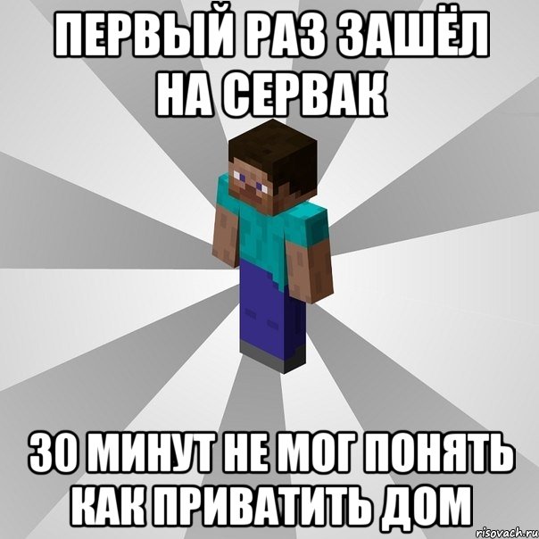 Первый раз зашёл на сервак 30 минут не мог понять как приватить дом, Мем Типичный игрок Minecraft