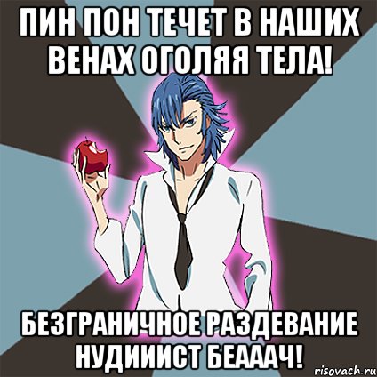 ПИН ПОН ТЕЧЕТ В НАШИХ ВЕНАХ ОГОЛЯЯ ТЕЛА! БЕЗГРАНИЧНОЕ РАЗДЕВАНИЕ НУДИИИСТ БЕАААЧ!, Мем Типичный Айкуро