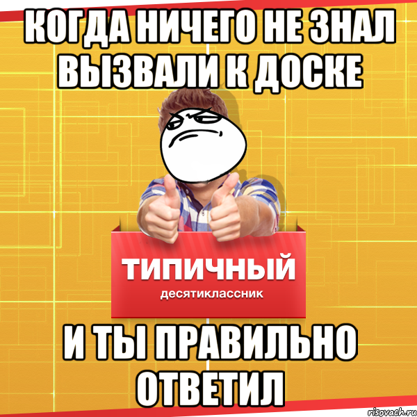 когда ничего не знал вызвали к доске и ты правильно ответил, Мем Типичный десятиклассник