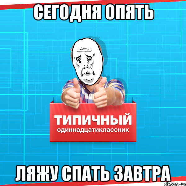 сегодня опять ляжу спать завтра, Мем Типичный одиннадцатиклассник