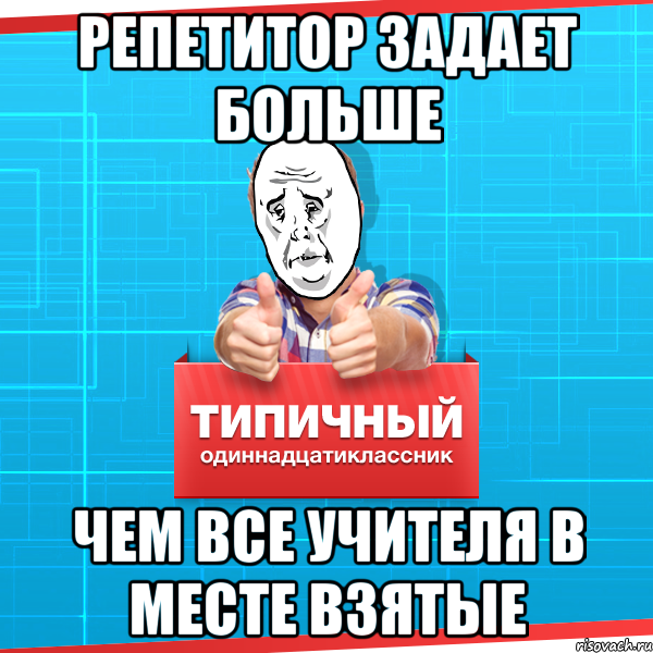 Репетитор задает больше чем все учителя в месте взятые, Мем Типичный одиннадцатиклассник