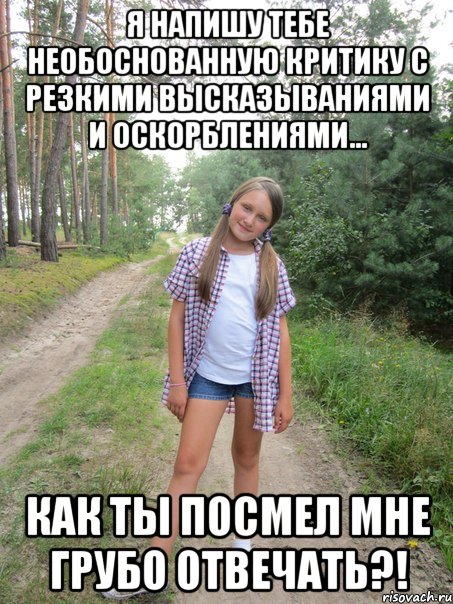 я напишу тебе необоснованную критику с резкими высказываниями и оскорблениями... как ты посмел мне грубо отвечать?!