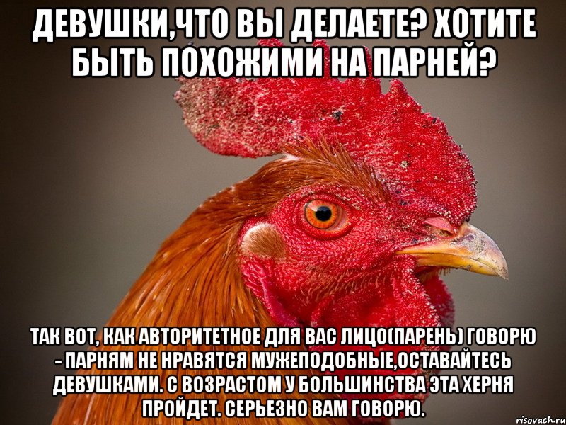 Девушки,что вы делаете? Хотите быть похожими на парней? Так вот, как авторитетное для вас лицо(парень) говорю - парням не нравятся мужеподобные,оставайтесь ДЕВУШКАМИ. С возрастом у большинства эта херня пройдет. серьезно вам говорю.