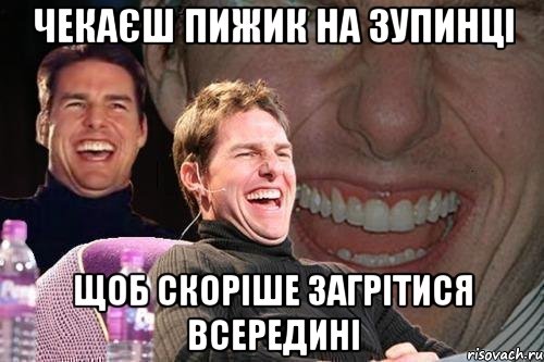 чекаєш пижик на зупинці щоб скоріше загрітися всередині, Мем том круз