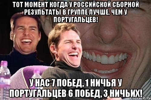 Тот момент когда у Российской сборной результаты в группе лучше, чем у Португальцев! У нас 7 побед, 1 ничья У португальцев 6 побед, 3 ничьих!, Мем том круз