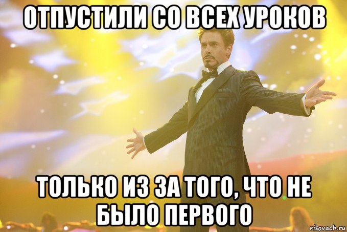 отпустили со всех уроков только из за того, что не было первого, Мем Тони Старк (Роберт Дауни младший)