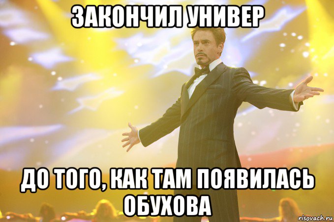 ЗАКОНЧИЛ УНИВЕР ДО ТОГО, КАК ТАМ ПОЯВИЛАСЬ ОБУХОВА, Мем Тони Старк (Роберт Дауни младший)