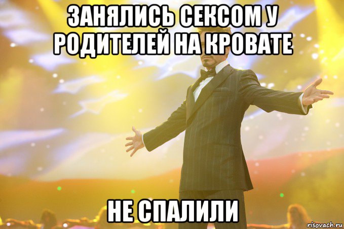 ЗАНЯЛИСЬ СЕКСОМ У РОДИТЕЛЕЙ НА КРОВАТЕ НЕ СПАЛИЛИ, Мем Тони Старк (Роберт Дауни младший)