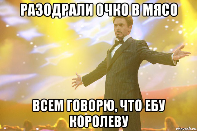 Разодрали очко в мясо Всем говорю, что ебу королеву, Мем Тони Старк (Роберт Дауни младший)