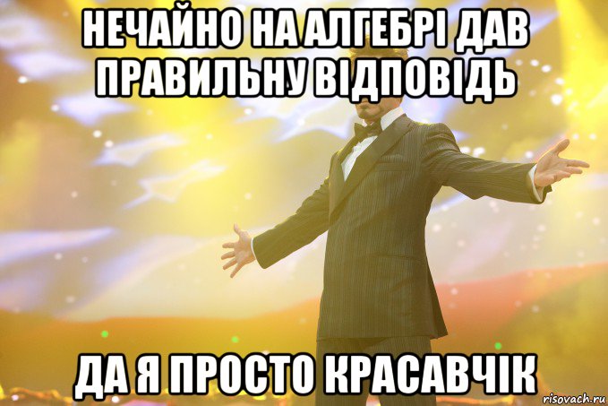 нечайно на алгебрі дав правильну відповідь да я просто красавчік, Мем Тони Старк (Роберт Дауни младший)