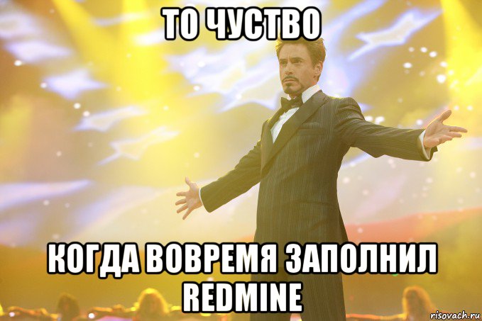 То чуство когда вовремя заполнил Redmine, Мем Тони Старк (Роберт Дауни младший)