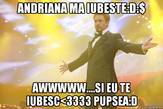 Andriana ma iubeste:D:$ Awwwww....si eu te iubesc<3333 pupsea:D, Мем Тони Старк (Роберт Дауни младший)