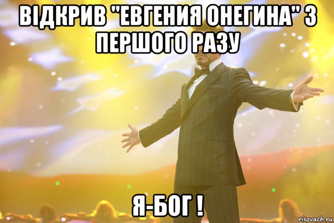 Відкрив "Евгения Онегина" з першого разу я-бог !, Мем Тони Старк (Роберт Дауни младший)