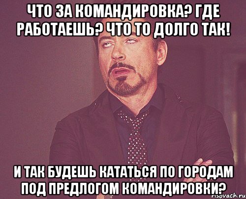 Что за командировка? где работаешь? Что то долго так! И так будешь кататься по городам под предлогом командировки?, Мем твое выражение лица