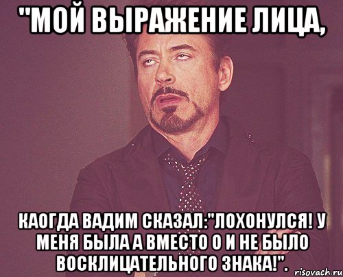 "Мой выражение лица, Каогда Вадим сказал:"лохонулся! У меня была а вместо о и не было восклицательного знака!"., Мем твое выражение лица