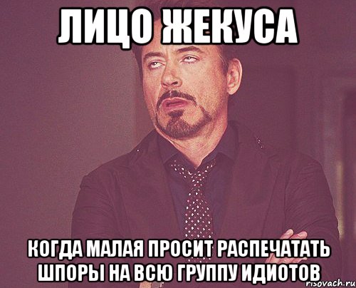 лицо жекуса когда малая просит распечатать шпоры на всю группу идиотов, Мем твое выражение лица