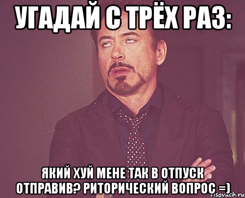 УГАДАЙ С ТРЁХ РАЗ: ЯКИЙ ХУЙ МЕНЕ ТАК В ОТПУСК ОТПРАВИВ? РИТОРИЧЕСКИЙ ВОПРОС =), Мем твое выражение лица