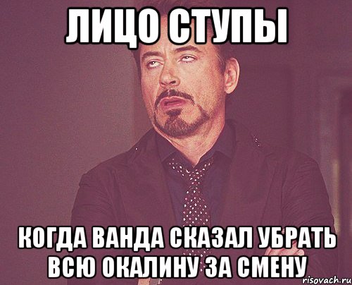 ЛИЦО СТУПЫ КОГДА ВАНДА СКАЗАЛ УБРАТЬ ВСЮ ОКАЛИНУ ЗА СМЕНУ, Мем твое выражение лица