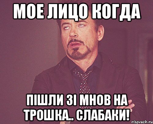 Мое лицо когда ПІШЛИ ЗІ МНОВ НА ТРОШКА.. СЛАБАКИ!, Мем твое выражение лица