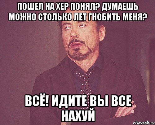 пошел на хер понял? Думаешь можно столько лет гнобить меня? Всё! Идите вы все нахуй, Мем твое выражение лица