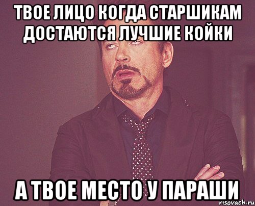 твое лицо когда старшикам достаются лучшие койки а твое место у параши, Мем твое выражение лица