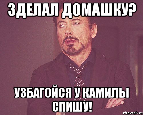 ЗДЕЛАЛ ДОМАШКУ? УЗБАГОЙСЯ У КАМИЛЫ СПИШУ!, Мем твое выражение лица