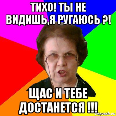 Тихо! ты не видишь,я ругаюсь ?! Щас и тебе достанется !!!, Мем Типичная училка