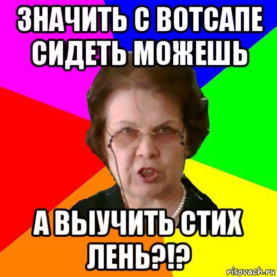 Значить с вотсапе сидеть можешь А выучить стих лень?!?, Мем Типичная училка