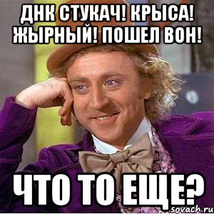 ДНК Стукач! Крыса! жырный! пошел вон! Что то еще?, Мем Ну давай расскажи (Вилли Вонка)