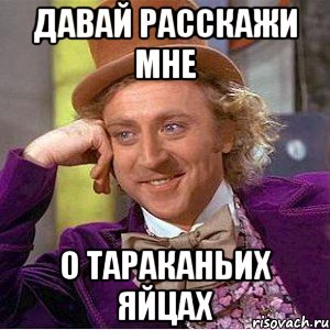 Давай расскажи мне о тараканьих яйцах, Мем Ну давай расскажи (Вилли Вонка)