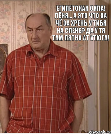 Египетская сила! Лёня... а это что за чё за хрень у тибя на спене? Да у тя там пятно ат утюга!, Комикс Николай Петрович Воронин