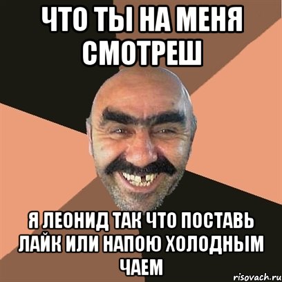 Что ты на меня смотреш я леонид так что поставь лайк или напою холодным чаем, Мем Я твой дом труба шатал