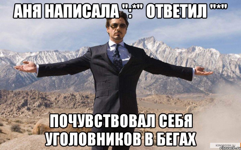 Аня написала ":*" ответил "*" почувствовал себя уголовников в бегах, Мем железный человек