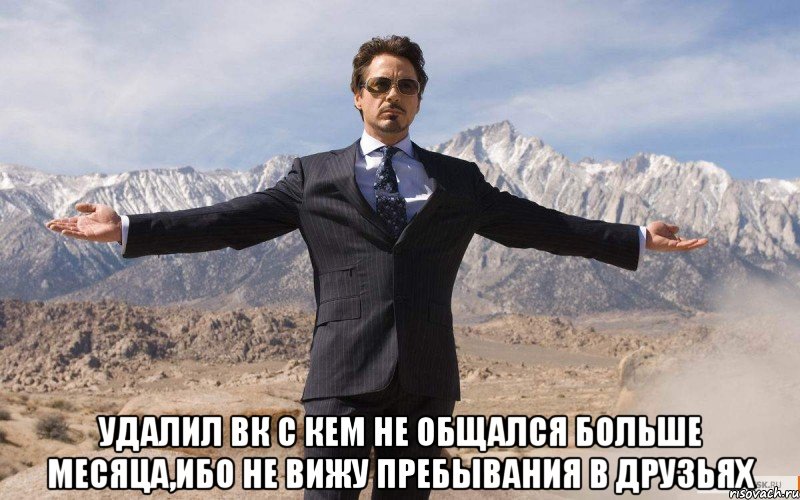  удалил вк с кем не общался больше месяца,ибо не вижу пребывания в друзьях, Мем железный человек