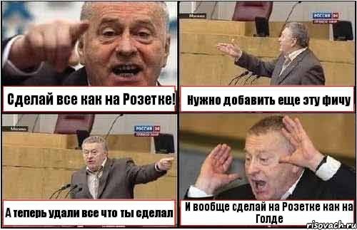 Сделай все как на Розетке! Нужно добавить еще эту фичу А теперь удали все что ты сделал И вообще сделай на Розетке как на Голде, Комикс жиреновский