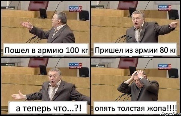 Пошел в армию 100 кг Пришел из армии 80 кг а теперь что...?! опять толстая жопа!!!!, Комикс Жирик в шоке хватается за голову