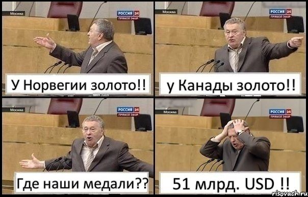 У Норвегии золото!! у Канады золото!! Где наши медали?? 51 млрд. USD !!, Комикс Жирик в шоке хватается за голову