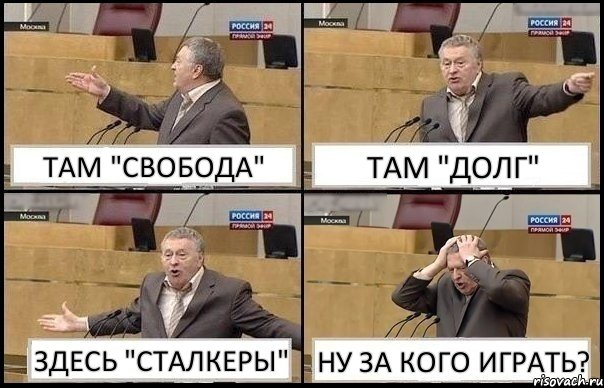 ТАМ "СВОБОДА" ТАМ "ДОЛГ" ЗДЕСЬ "СТАЛКЕРЫ" НУ ЗА КОГО ИГРАТЬ?, Комикс Жирик в шоке хватается за голову